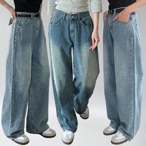핀턱 데님 연청 중청 흑청 일자 밴딩 워싱 와이드 청바지