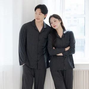 (제이지몰)커플 기모 카라 잠옷 세트 남성 여성 홈웨어 봄 가을 겨울 신혼부부 선물 파자마 블랙라인