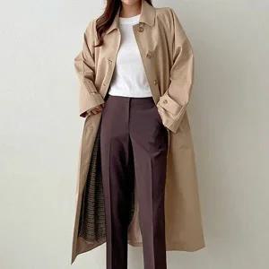 여자 FW 롱 코튼 버튼 포인트 트렌치코트 원피스_4