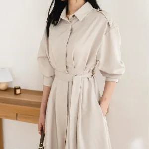 여자 봄 하객룩 정장 트렌치 플레어 롱원피스_4