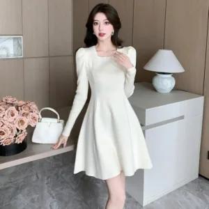 여자 클래식 스퀘어넥 플레어 파티 미니원피스_4