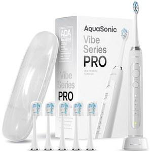 아쿠아소닉 바이브 시리즈 PRO - 초백색 전동 칫솔 - 5가지 모드 및 스마트 타이머 - 프리미엄 여행용 케이스 및 6가지 프로플렉스 브러시 헤드 - ADA 승인 칫솔(옵틱 화이