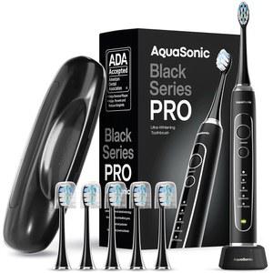 아쿠아소닉 블랙 시리즈 PRO - 초백색 전동 칫솔 - 5가지 모드 및 스마트 타이머 - 프리미엄 여행용 케이스 및 6가지 프로플렉스 브러시 헤드 - ADA 승인 칫솔