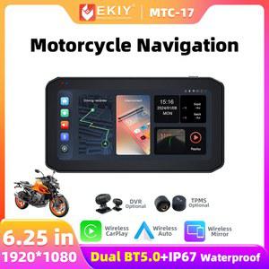 EKIY MTC17 6 TPMS 25 디스플레이 자동 안드 화면 네비게이션 듀얼 DVR CarPlay 모니터 오토바이 BT 무선
