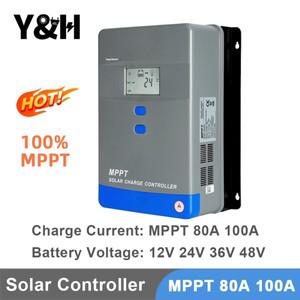 Y&H 리얼 MPPT 80A 100A 태양광 충전 컨트롤러 12V 24V 36V 48V LCD 레귤레이터 (납축전지 리튬인산철 배