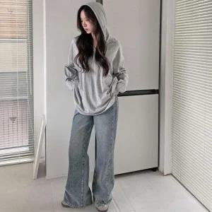 [다잇템] 여성 후디 롱슬리브 드로우코드 면원단 박시핏 슬릿 티셔츠_23226803_588872