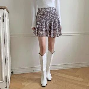 [하프클럽/]여자 시폰 플라워패턴 귀여운 프릴 스커트