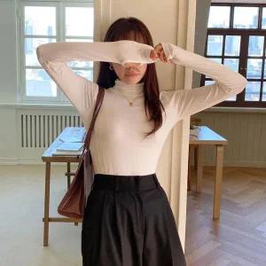 [하프클럽/]여자 심플 터틀넥 워머 슬림핏 긴팔 티셔츠
