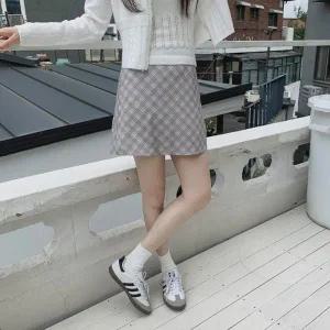 [다잇템] 여성 격자 소프트핏 체스 쁘띠 미니멀리즘 백밴딩 스커트_23227052_588872