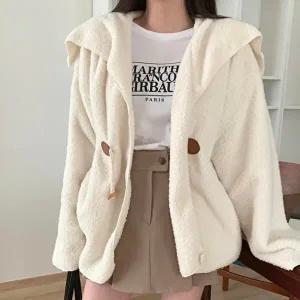 [옷자락]여성 루즈핏 세일러넥 단추 후리스 양털 가디건