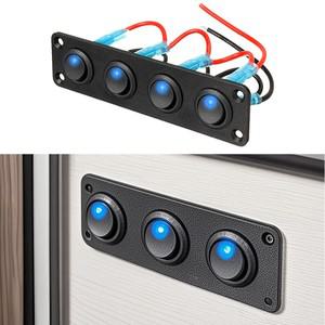 12V 1-4구 범용 토글 스위치 패널 USB 자동차 보트 해양 RV 트럭 블루 LED 링 액세서리 마린 로커