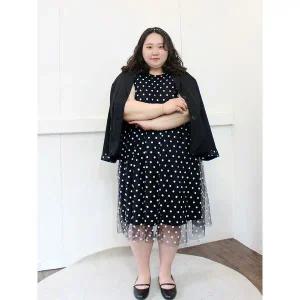 [리베리베_레이틀리코리아]여성 빅사이즈 하객룩 자켓 도트 민소매 원피스 세트 6XL7XL8XL9XL 돌잔치패...