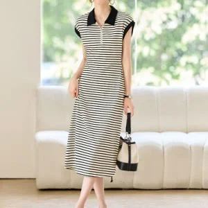 [디에이치(하프클럽)]로에트 캐주얼 슬림 카라 롱 원피스 2color_P397995921