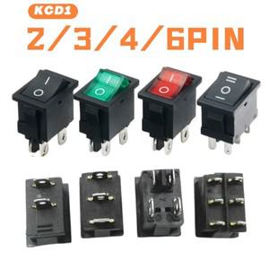 1050010000pcs KCD1 보트 자동차 로커 스위치 6A250V 10A125V AC 빨간색 녹색 조명 234Pin 21x15mm on off