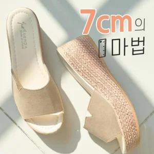 여자 키높이 슬리퍼 라탄 7cm 힐 통굽