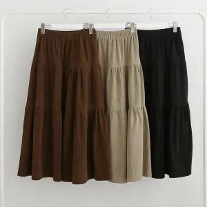 [다잇템]여성 롱 치마 코듀로이 귀여운 티어드 데일리룩_P407696977
