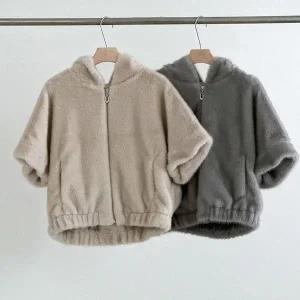 [다잇템]여자 페이크퍼 부드러운 FW 반소매 후드집업_P407856540