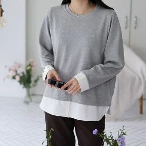 여자 빅사이즈 레이어드 배색 루즈핏 펜던트 티셔츠