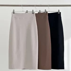여자 가을하객룩 H라인 앞트임 쫀쫀스판 하이 롱스커트
