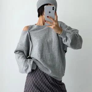 여자 버튼 가오리핏 어깨트임 투웨이 볼레로 맨투맨
