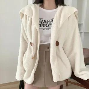 여성 루즈핏 세일러넥 단추 후리스 양털 가디건