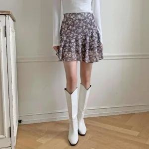 여자 러블리 뒷밴딩 꽃무늬 쉬폰 미니 스커트
