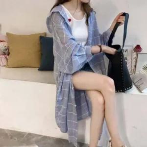 블라우스 롱기장 롱셔츠 롱남방 후드롱셔츠 셔츠 체크