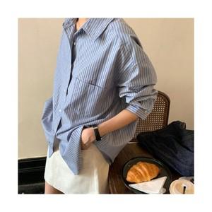 네모엔룩 여성용 셀렌스트라이프 모던 단가라 카라넥 루즈핏 포켓 긴팔 코튼 면 셔츠 블라우스 남방 NL
