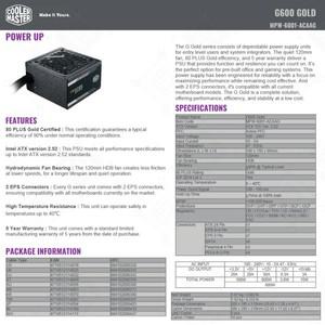 Coolermaster  모듈 엔트리 레벨 80 플러스 골드 게이밍 케이스, 전원 공급 장치 력 100-240V, 500W,