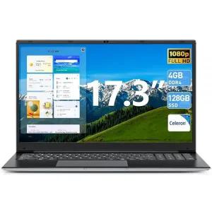 Naclud 17.3인치 노트북 컴퓨터 셀러론 I3 프로세서가 있는 윈도우 11 4GB DDR3 128GB SSD 60800mWh 배터리