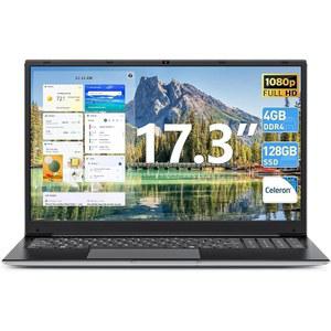 SGIN 17.3인치 노트북 컴퓨터, 비즈니스 및 학생용 Celeron I3 프로세서, 4GB DDR3 128GB SSD, 60800mWh
