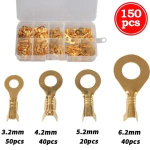 압착 터미널 링 단자 RING 4종 (150pcs) 평단자 암수세트 전선연결 접지 전선 수축튜브
