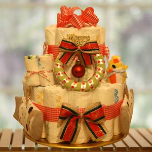 베이비샤워/산모선물/출산선물 기저귀케익2단 베글 X-mas 여아용 1단계 신생아용