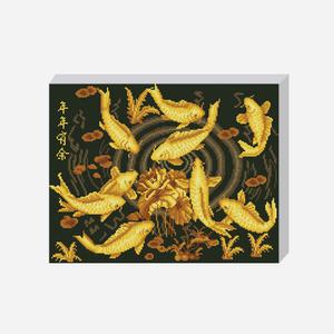 DIY 보석십자수 세트 황금잉어 40x50cm 동물 풍경 캔퍼스 액자형 비즈