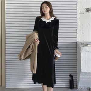 [오노마] ONM 벨벳 원피스 롱원피스 포인트 프릴카라 데이트룩