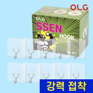 올지 SSEN 쎈 후크 10p 무타공 접착식 투명 벽 걸이 15kg 가방 모자 행주 옷 주방 욕실 못없이액자걸이 매직