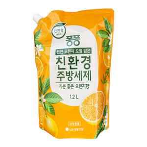 LG생활건강 퐁퐁 오렌지향 친환경 주방세제 리필 1.2L x2개