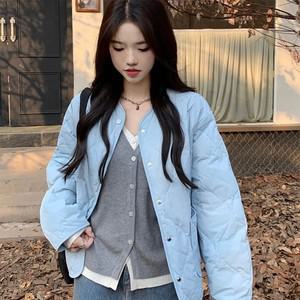 퓨어 스카이블루 퀼팅 누빔 초경량 숏 패딩