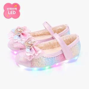 [키펀트] LED 레인보우 허니콤 펄 여아 털 구두
