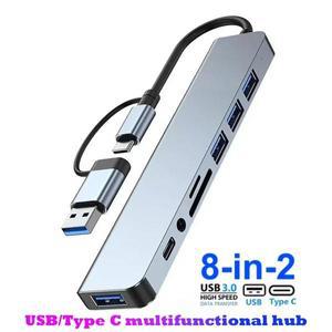 8 in 2 USB C타입 허브 도킹 스테이션 3.5mm 오디오 잭 어댑터 마이크로 SD 카드 리더 노트북태블릿휴대폰