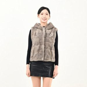 우진모피(WJ) 코펜하겐 퍼 휘메일 실버블루 후드 밍크베스트 국내생산 본사직영