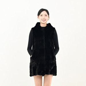 우진모피(WJ) 코펜하겐 퍼 휘메일 블랙 후드 롱밍크베스트 국내생산 본사직영