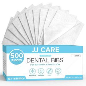 JJ CARE 치과용 턱받이 500팩 13인치 x 17.7인치 흰색 3겹 방수 속눈썹 연장용 일회용 네일 아트용 환자용 피어싱용 냅킨
