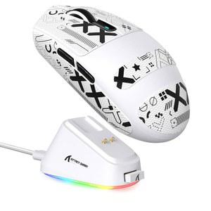 [미국배송] MAMBASNAKE 어택 샤크 G3PRO 무선 게이밍 마우스 RGB 마그네틱 충전 도크 트라이 모드-2.4G/USB-C 유선/BT 25K DPI PAW3311 광학 센서 59G 초경량 PC/MAC용 슬립 그립 테이프(화이트)