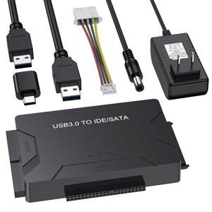 [미국배송] 하드 드라이브 리더 USB 3.0 및 타입 C에서 SATA IDE 어댑터 내부 데이터 전송 복구 컨버터 키트(12V/2A 전원 포함) 2.5인치/3.5인치 SATA/IDE HDD SSD 디스크 블루레이 드라이브 최대 20TB