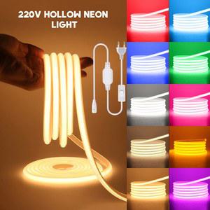 LED 전선 띠 면발광 줄 조명 220V 스위치 COB 네온 스트립 라이트 288LED AC EU 전원 플러그 키트 화이트 핑크 레드 10 색 방수 플렉스 스트링 실내 야외 주방 장식
