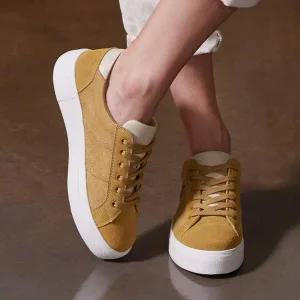 스프리스 비밀 *BEST* 여성 4.5cm 키높이 코트화 스니커즈/플랫폼_머스타드