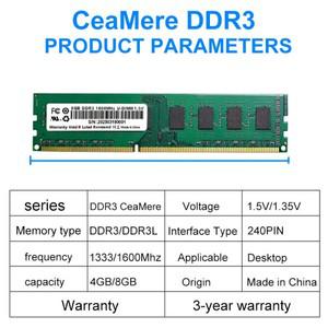 CeaMere DDR3 기념 10PCS 데스크탑 컴퓨터 범용 메모리 4G 8G 1333Mhz 240pin ram pc 카드 도매