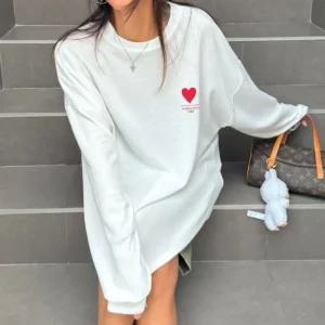 더블하트프린팅 라운드박스 긴팔롱티셔츠 가을데일리 빅사이즈 오버핏 면캐주얼
