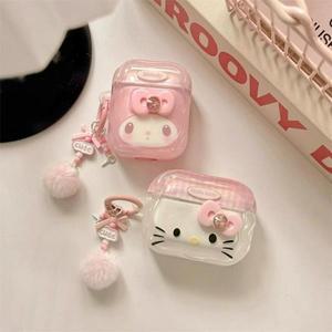 큐트 만화 헬로 키티 멜로디 이어폰 케이스 AirPods 4 1 2 3 Pro 2021 무선 블루투스 헤드셋 소프트 TPU 보
